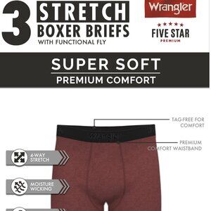 NWT Wrangler Five Star Premium Pro Venture Men’s 6" Boxer Briefs, 3-Pack